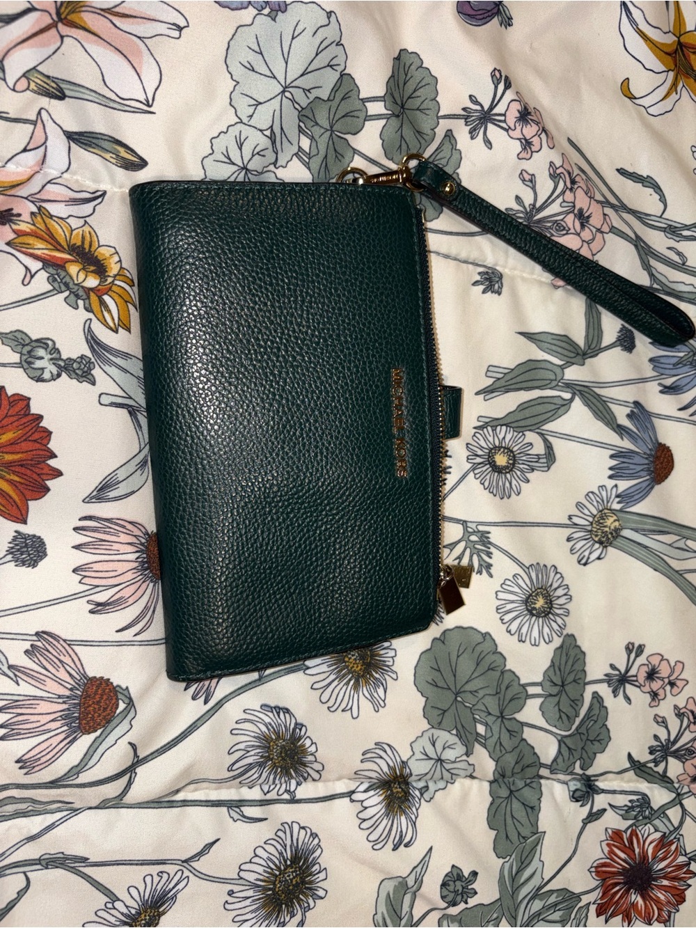Michael Kors Forest Green Pebbled Leather Wristlet Clutch